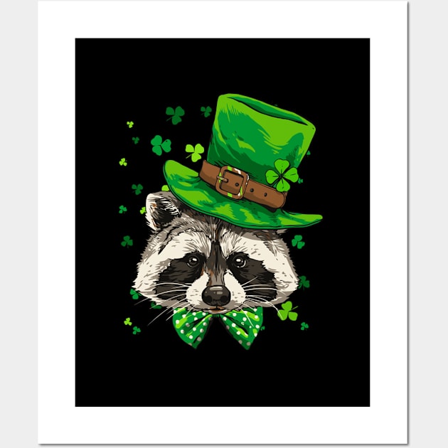 Raccoon Leprechaun St Patricks Day Shamrock Wall Art by Weirdcore